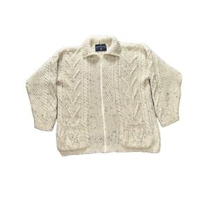 🧥🧶 TIVOLI Woolmark New Wool Chunky Zip Fisherman Cardigan Sweater Oatmeal | M